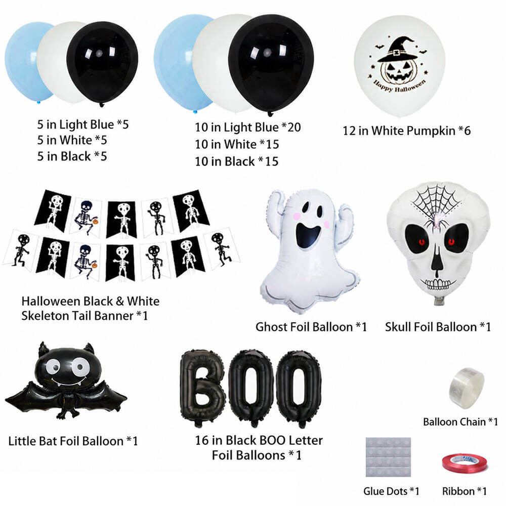 Halloween Decoration Kit Cute Boo Balloon Arch Backdrop Banner and Spooky Ornaments for Holiday Party