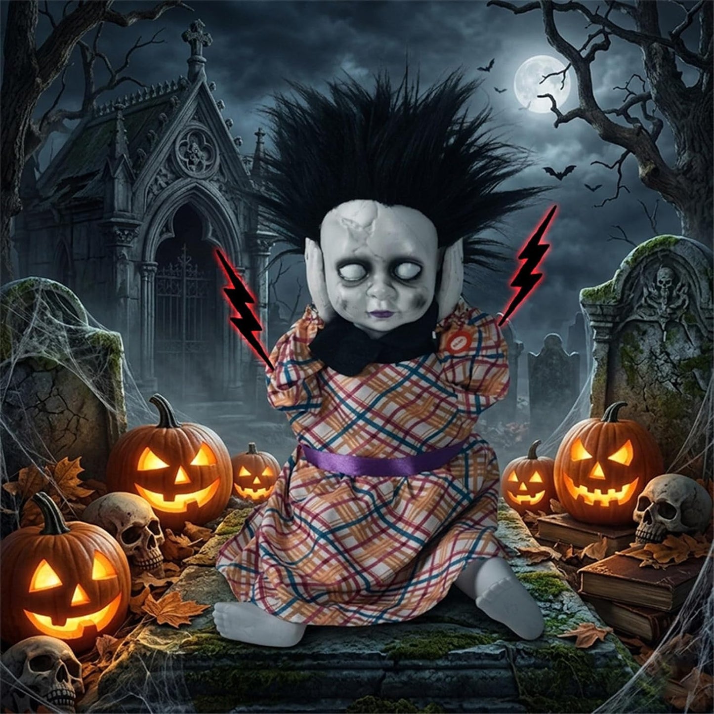 14.96'' Halloween Toy Electric Head‑Lifting Horror Doll with Light and Sound Halloween Decor Prop