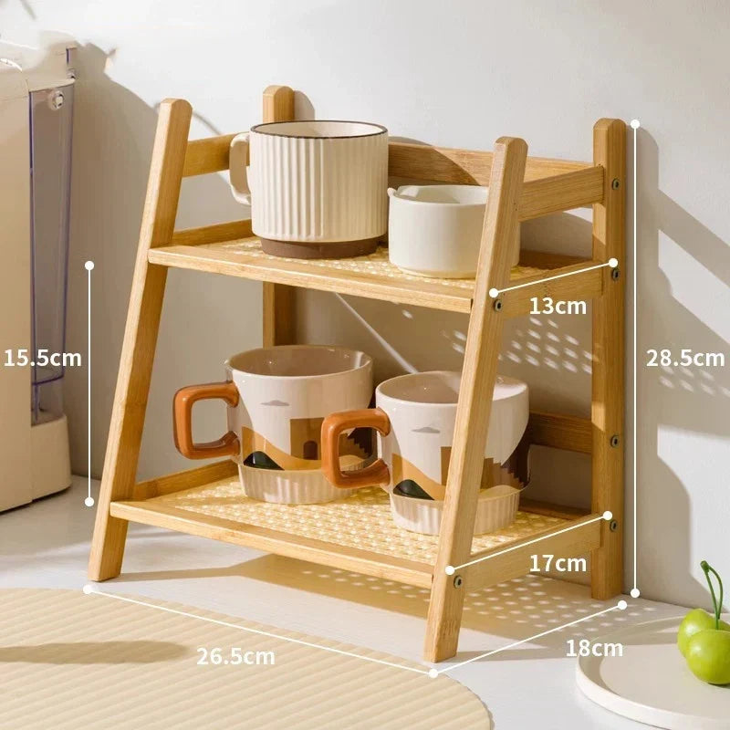2 Tier Bamboo Kitchen Shelf - Kitchen Desk Organizer