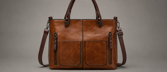 Leather Double Pocket Tote