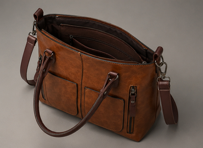 Leather Double Pocket Tote side
