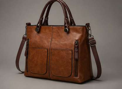 Leather Double Pocket Tote detail