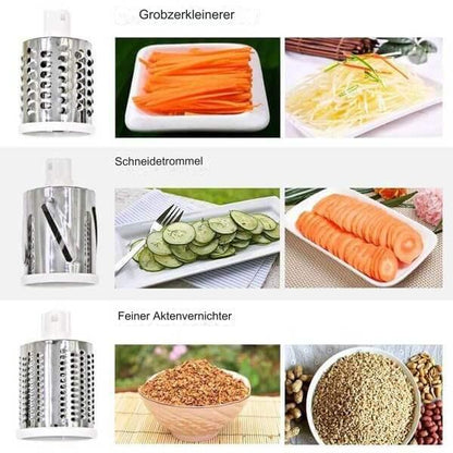 Rotating vegetable cutter with 3 stainless steel drums