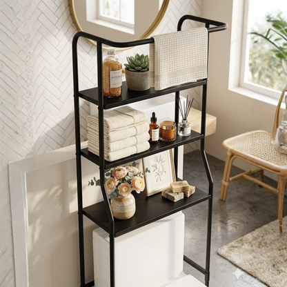 Toilet shelf above toilet with 3 levels