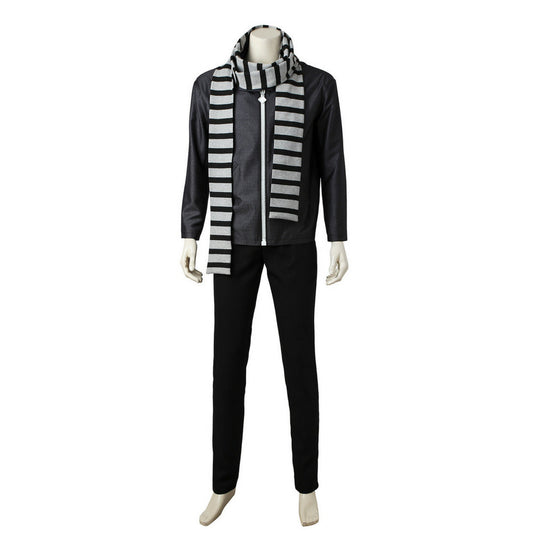 Adult Costume Gray Outfit Jacket Pants and Striped Scarf Adults Halloween Costume