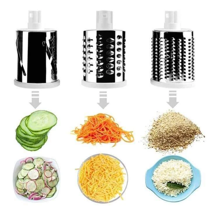 Rotating vegetable cutter with 3 stainless steel drums