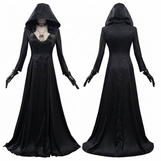 Gothic Vampire Costume Set for Women with Dress Gown Coat Choker & Tattoos for Halloween Cosplay Conventions Horror Fans | Thomler