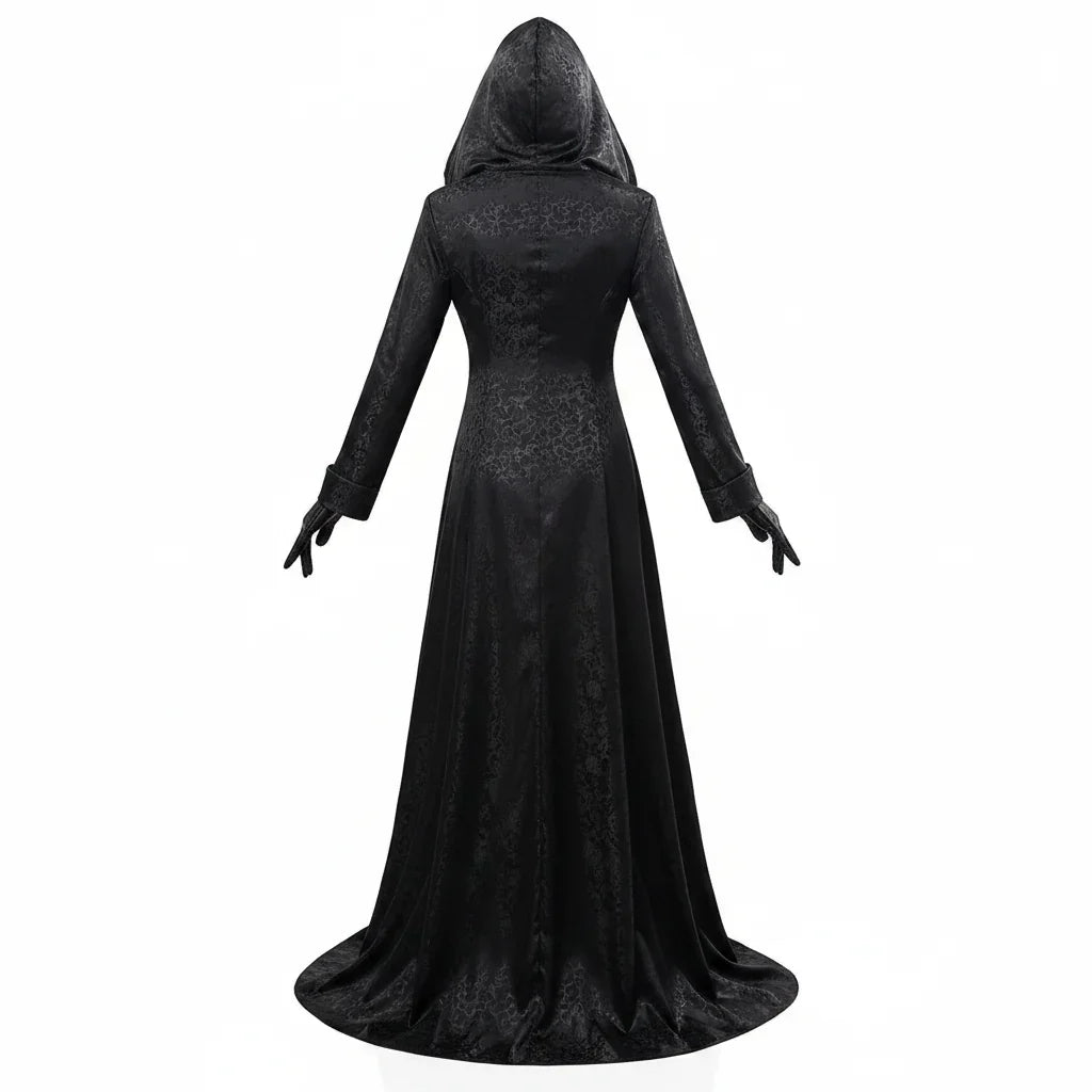 Gothic Vampire Costume Set for Women with Dress Gown Coat Choker & Tattoos for Halloween Cosplay Conventions Horror Fans | Thomler