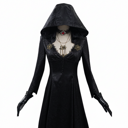 Gothic Vampire Costume Set for Women with Dress Gown Coat Choker & Tattoos for Halloween Cosplay Conventions Horror Fans | Thomler