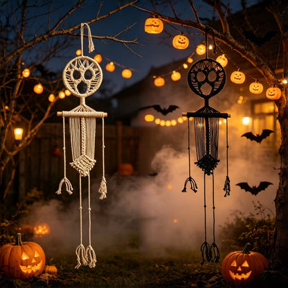 2pcs Halloween Decoration Skeleton Skull Macrame Wall Hanging Cotton Rope Boho Wall Art Decor