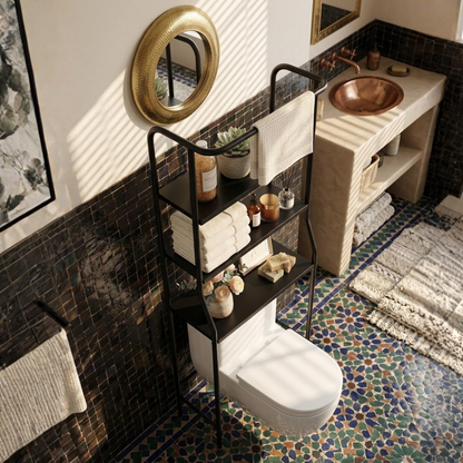 Toilet shelf above toilet with 3 levels