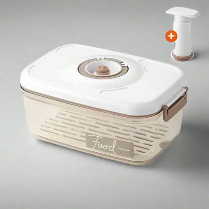 Vacuum food storage container with hand pump