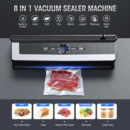 Vacuum sealer with built-in cutting blade - less food waste