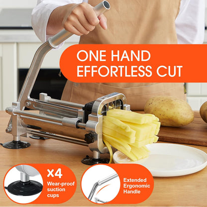 French fries cutter made of stainless steel with 2 interchangeable cutting inserts