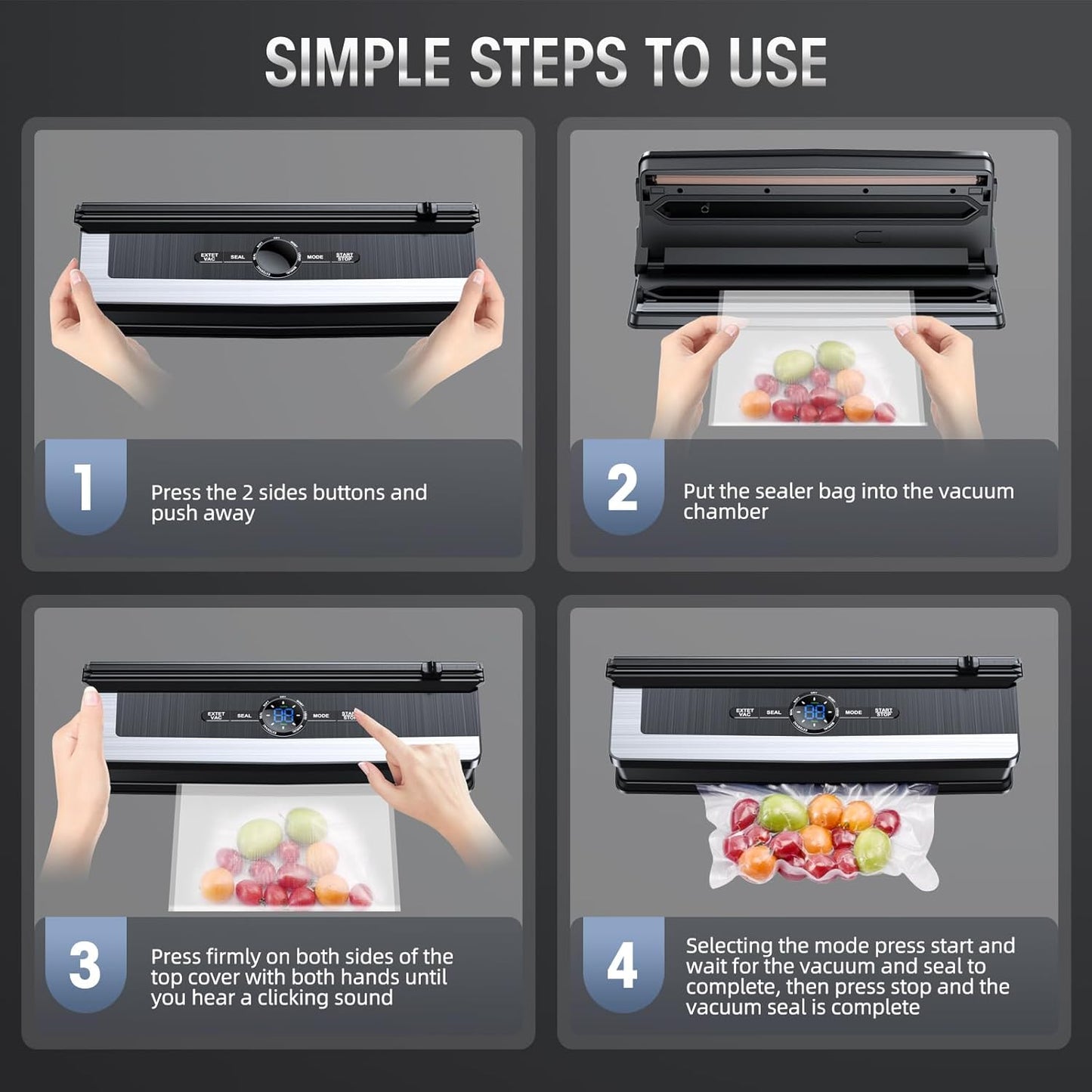 Vacuum sealer with built-in cutting blade - less food waste