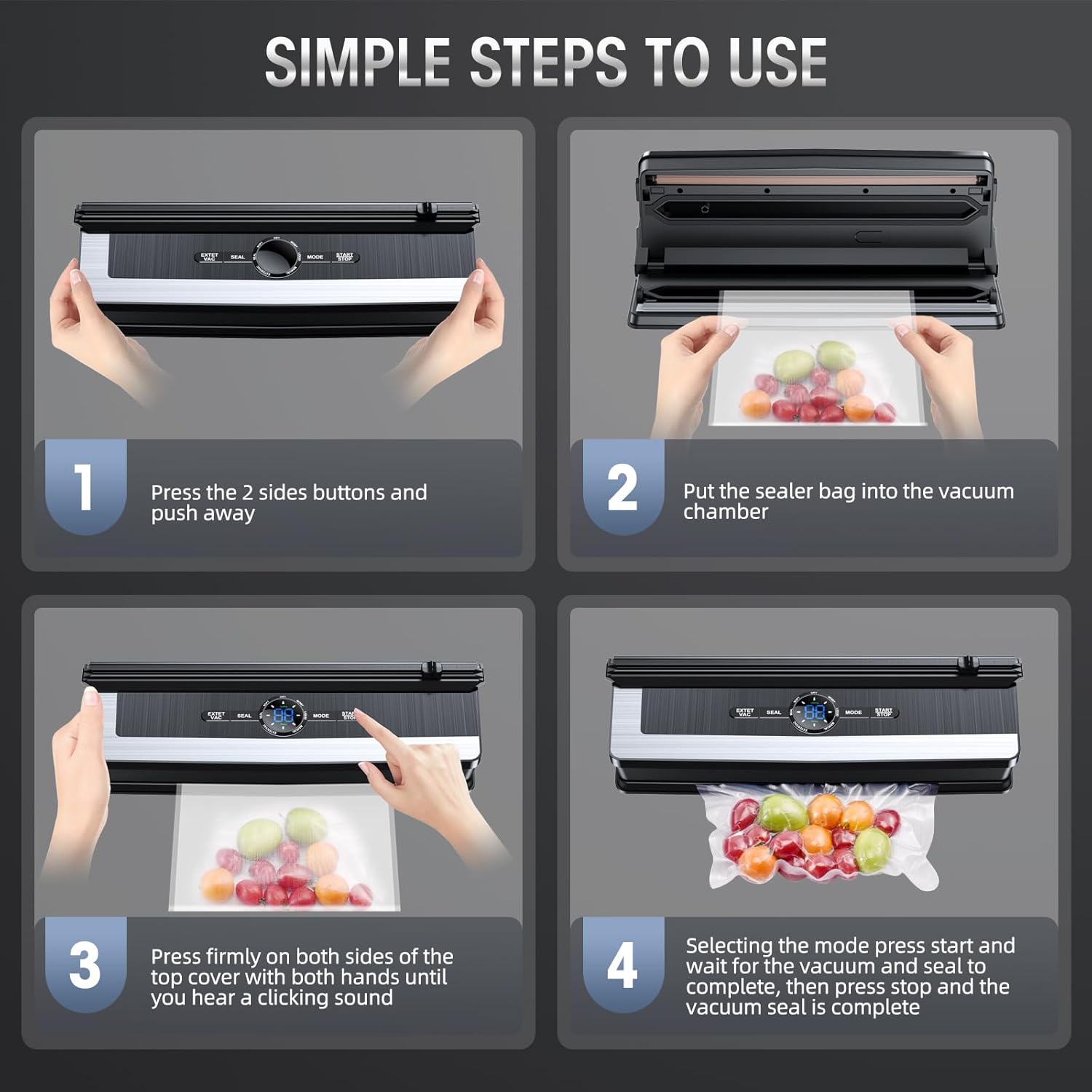 Vacuum sealer with built-in cutting blade - less food waste