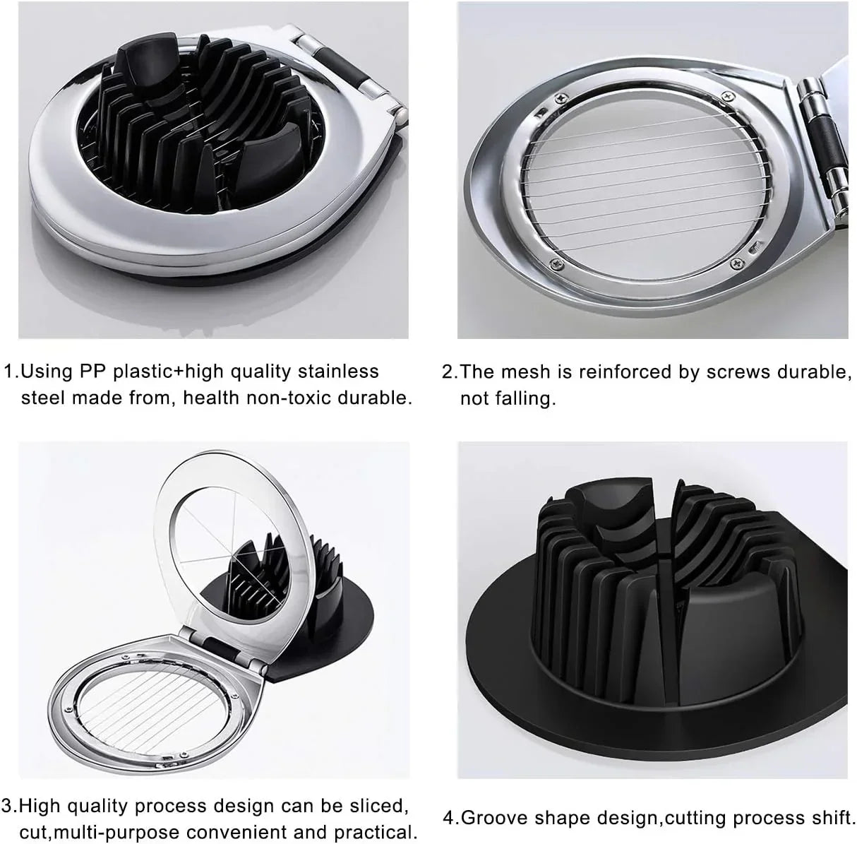 Stainless steel egg divider - slices, wedges & quarters in one
