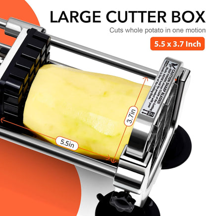 French fries cutter made of stainless steel with 2 interchangeable cutting inserts