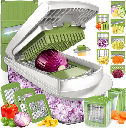 Vegetable cutter with 8 blades - chopping, slicing, grating and dicing