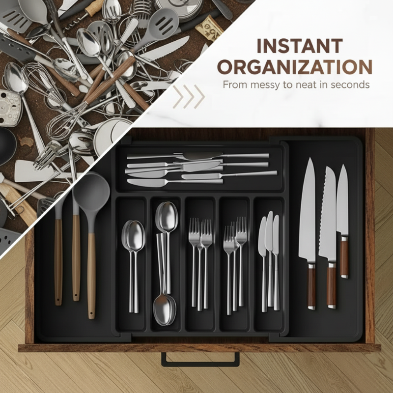 Extendable Cutlery Drawer Organizer - Adjustable 33-57cm