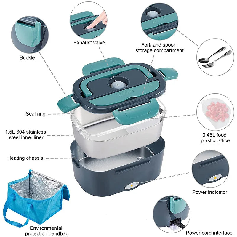 Electric lunch box with heating function - stainless steel