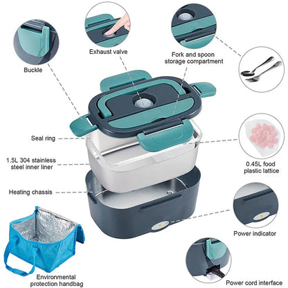 Electric lunch box with heating function - stainless steel