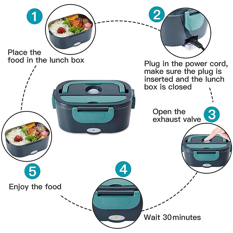 Electric lunch box with heating function - stainless steel