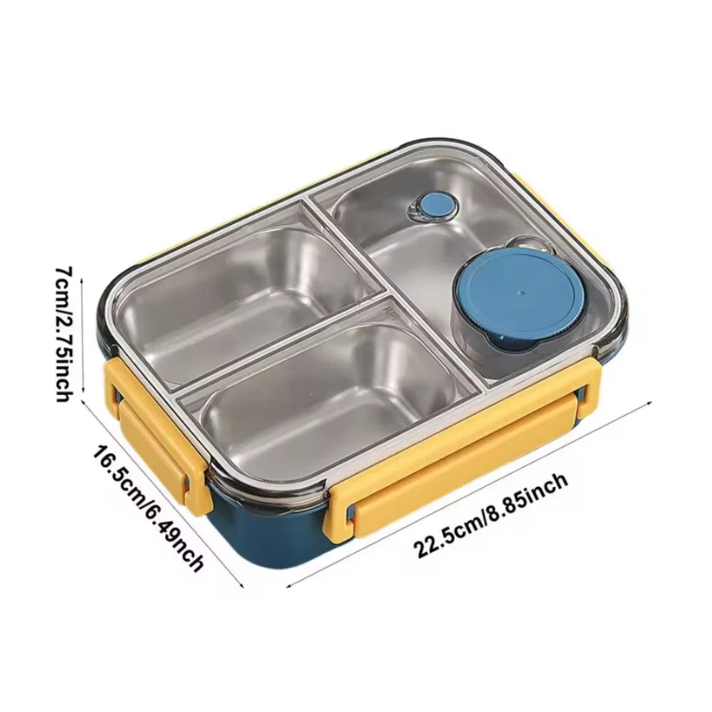 Stainless steel lunch box with 3 compartments and sauce container