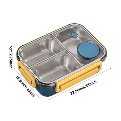Stainless steel lunch box with 3 compartments and sauce container