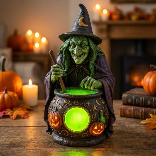 USB-Powered Glowing Cauldron Figurine with Neon Green LED Light for Halloween Decor, Fantasy Themed Rooms, Spooky Party Centerpiece, Tableto | Thomler