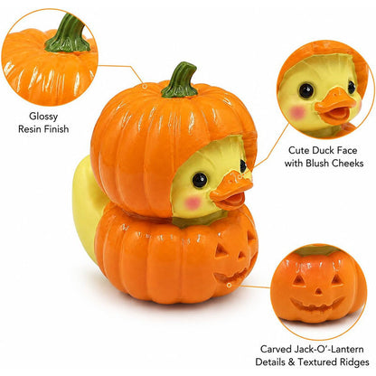 Halloween Cute Pumpkin Duck Ornament Mini Resin Desktop Ornament for Halloween Decoration