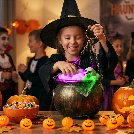 Halloween Decor Hanging Witches Cauldron with Color LED Light Vintage Black Witch Pot for House Party Decor