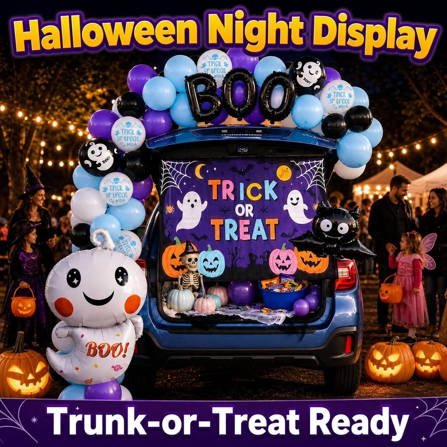 Halloween Decoration Kit Cute Boo Balloon Arch Backdrop Banner and Spooky Ornaments for Holiday Party