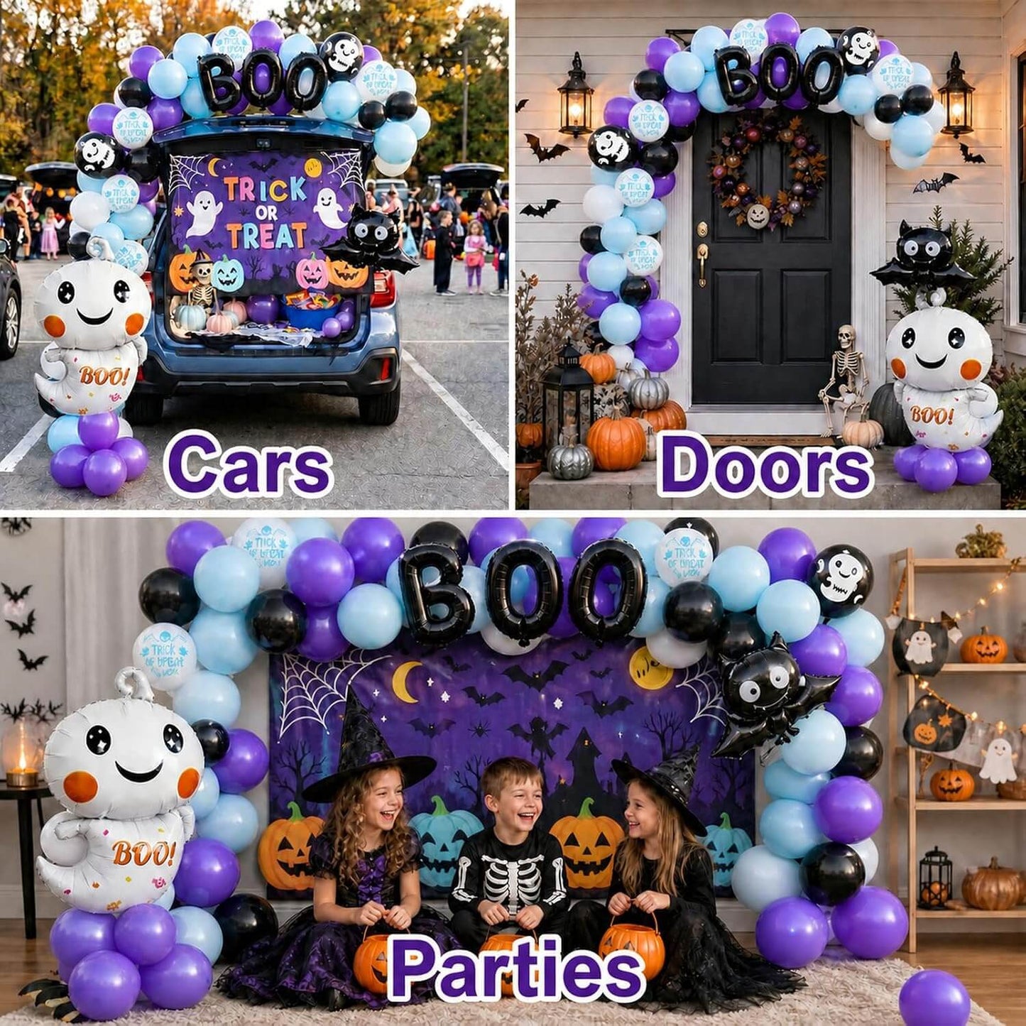 Halloween Decoration Kit Cute Boo Balloon Arch Backdrop Banner and Spooky Ornaments for Holiday Party