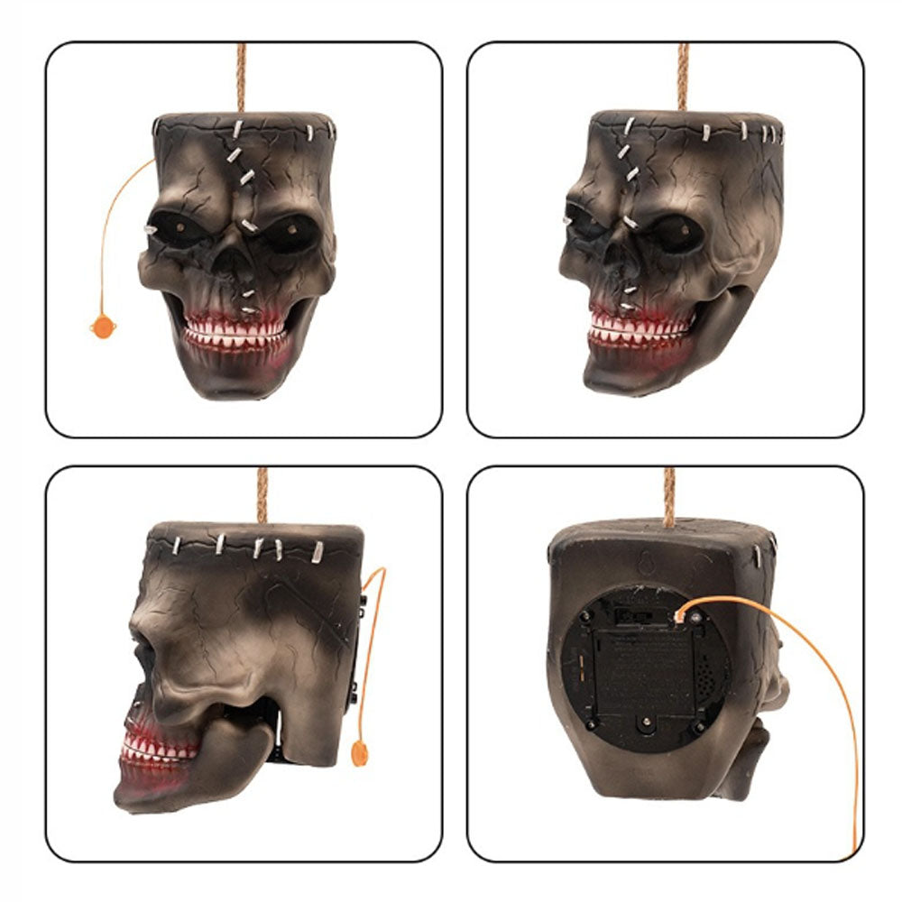 Halloween Electric Induction Hanging Skull Head Scary Skull Prop With Red Eyes and Spooky Sound For Haunted Party Decor