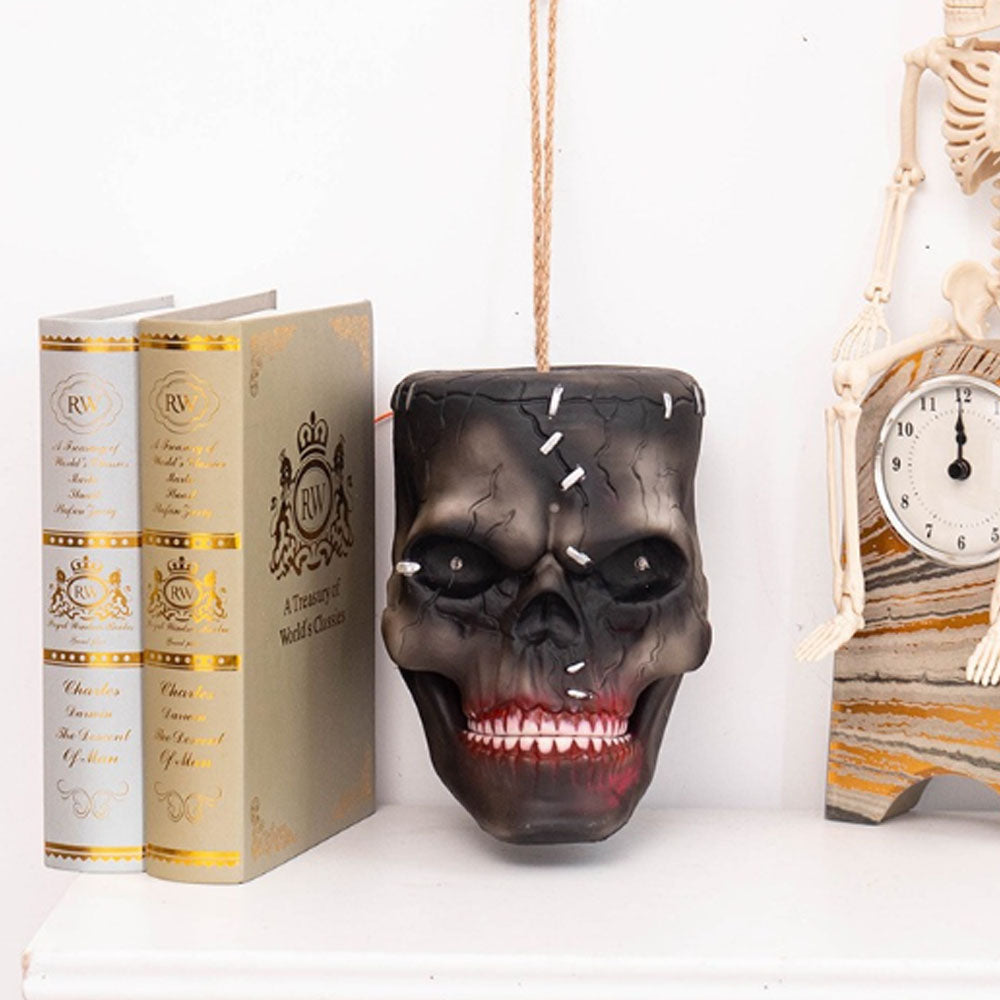 Halloween Electric Induction Hanging Skull Head Scary Skull Prop With Red Eyes and Spooky Sound For Haunted Party Decor