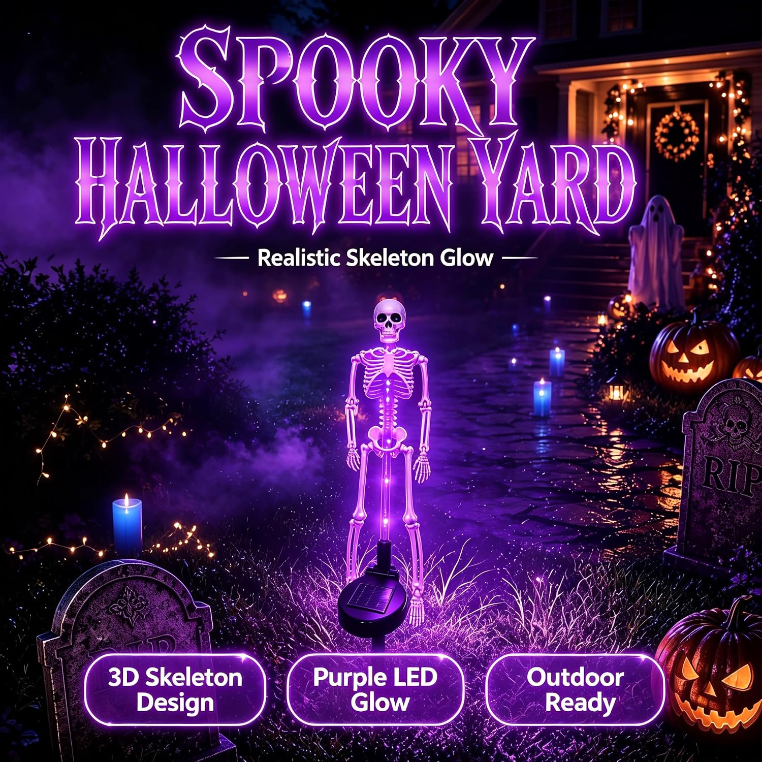 Halloween Light 2pcs Solar Powered Skeleton Stake Lights 3D Realistic Bone LED Skeleton Yard Decor