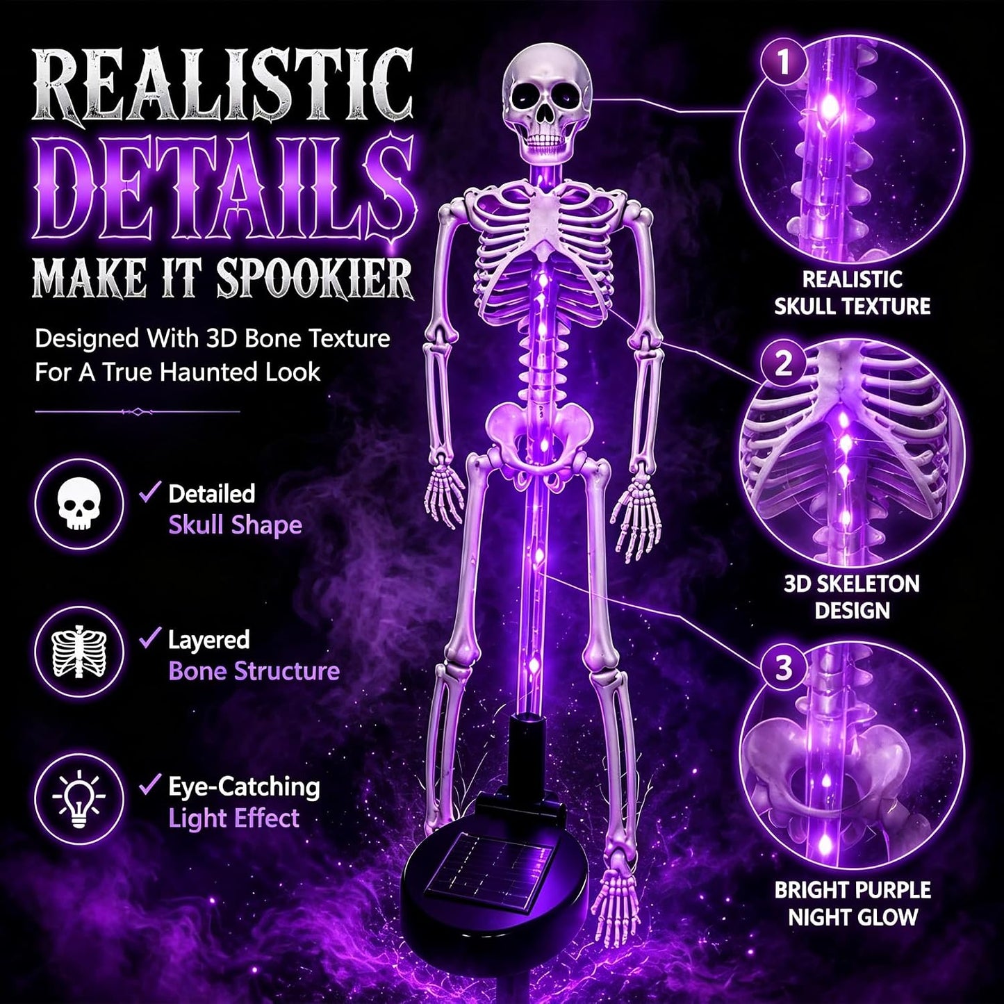 Halloween Light 2pcs Solar Powered Skeleton Stake Lights 3D Realistic Bone LED Skeleton Yard Decor