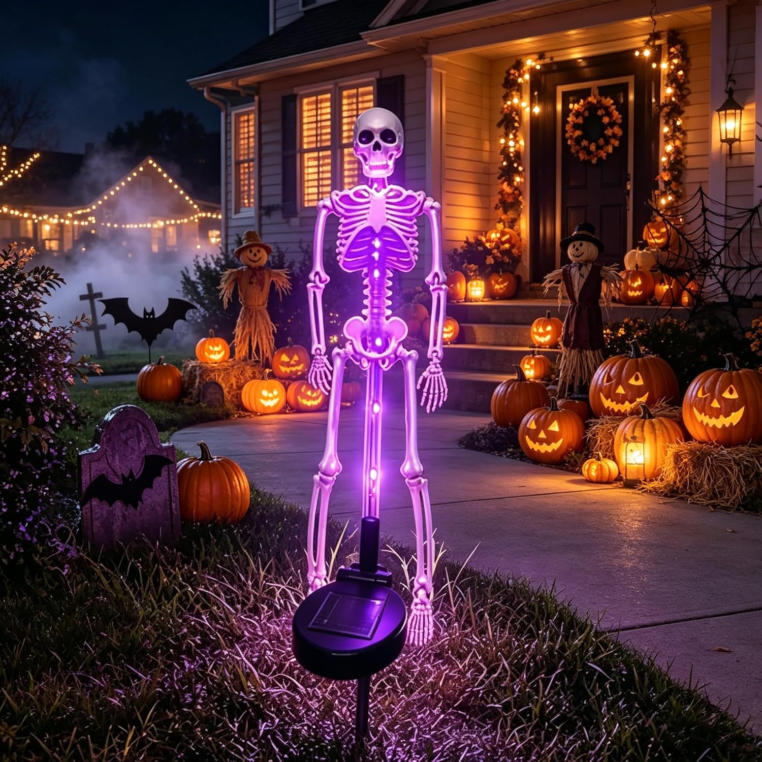 Halloween Light 2pcs Solar Powered Skeleton Stake Lights 3D Realistic Bone LED Skeleton Yard Decor
