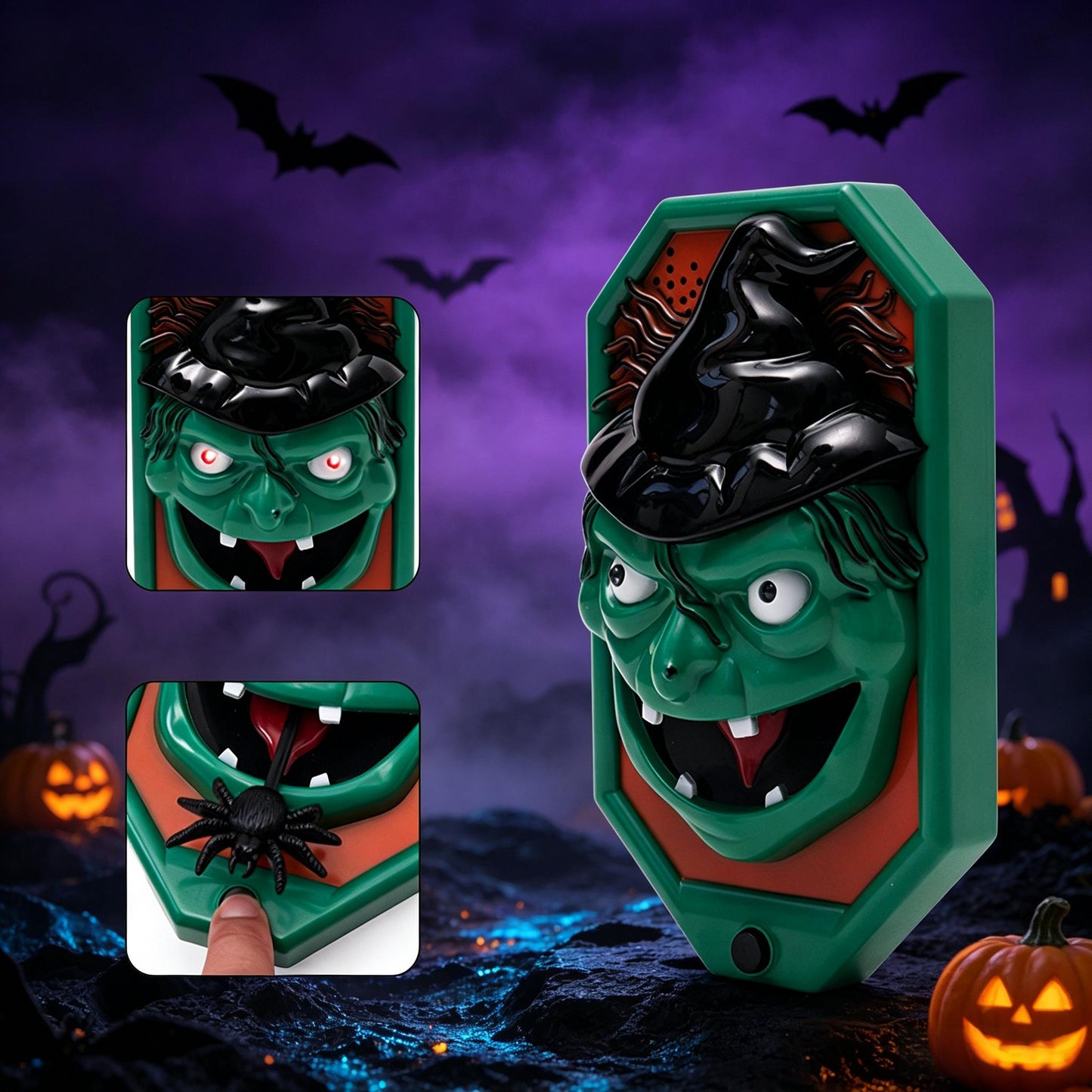 Halloween Scary Doorbell With Pop‑up Spider Flashing LED Eyes and Spooky Sound Effects for Home Decor