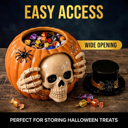 Halloween Skull Pumpkin Candy Jar with Removable Lid Spooky Skeleton Hand Pumpkin Treat Jar for Party Decor