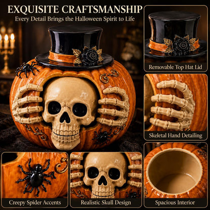 Halloween Skull Pumpkin Candy Jar with Removable Lid Spooky Skeleton Hand Pumpkin Treat Jar for Party Decor