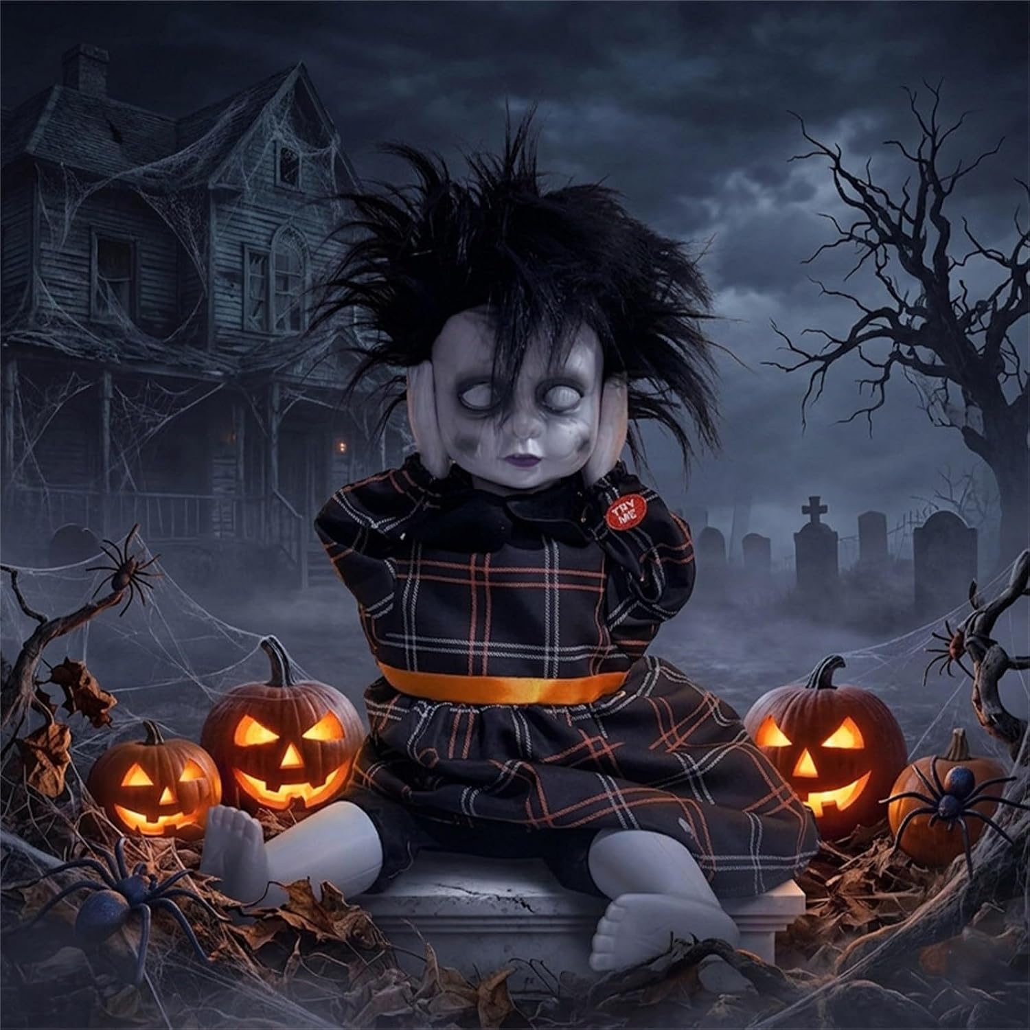 14.96'' Halloween Toy Electric Head‑Lifting Horror Doll with Light and Sound Halloween Decor Prop