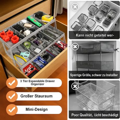 Smart 3 Tier Drawer Organizer - Expandable & Space Saving for Standard Drawers