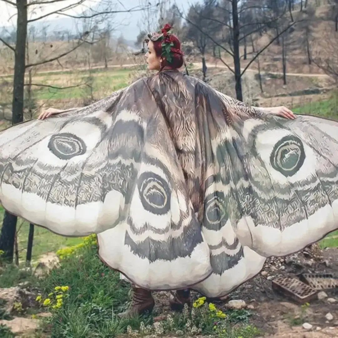 Moth Wing Cape Gray Nature-Inspired Costume Shawl for Festivals Photoshoots Halloween Performances Dance Parties Cosplay Events | Thomler