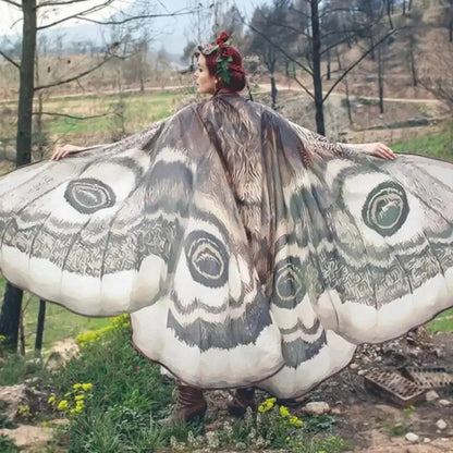 Moth Wing Cape Gray Nature-Inspired Costume Shawl for Festivals Photoshoots Halloween Performances Dance Parties Cosplay Events | Thomler