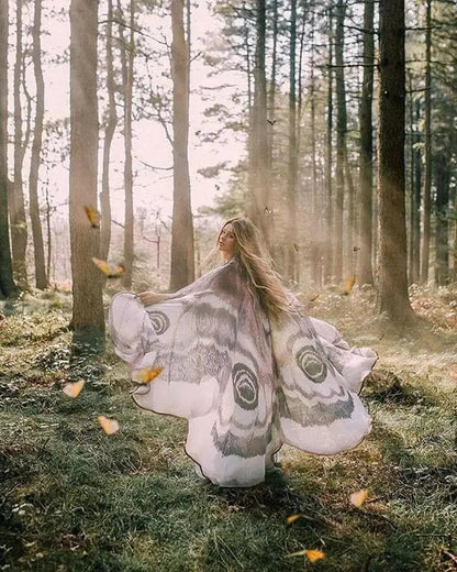 Moth Wing Cape Gray Nature-Inspired Costume Shawl for Festivals Photoshoots Halloween Performances Dance Parties Cosplay Events | Thomler
