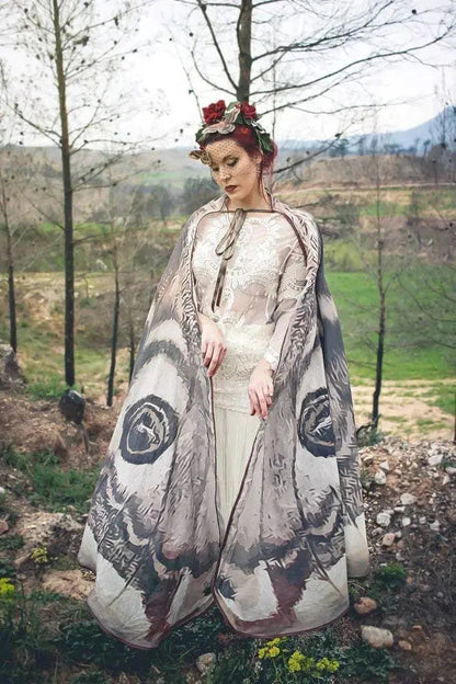 Moth Wing Cape Gray Nature-Inspired Costume Shawl for Festivals Photoshoots Halloween Performances Dance Parties Cosplay Events | Thomler