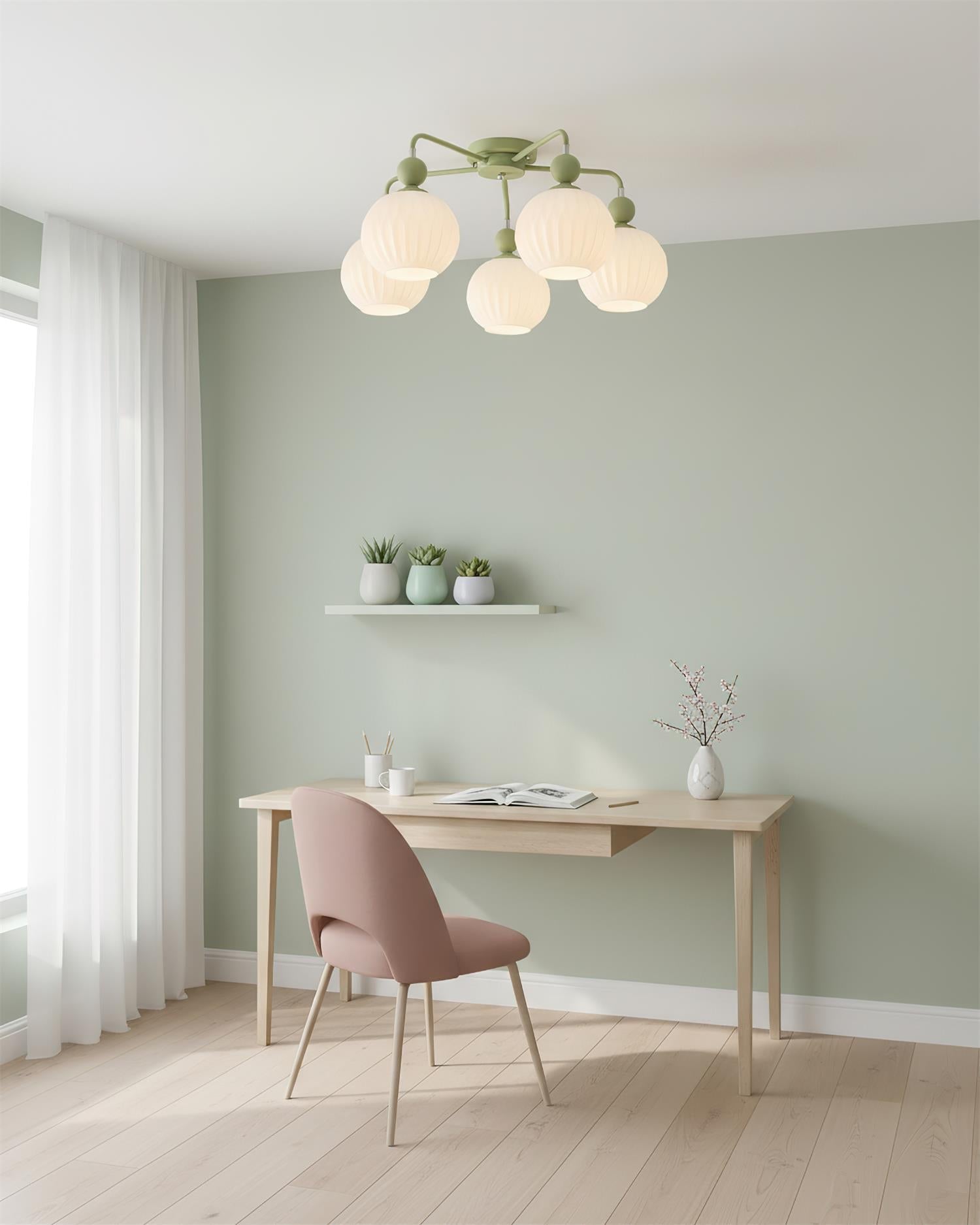 Multi-Head Glass Pendant Light Green Pumpkin Shade for Dining Room Living Space Kitchen Island Overhead Fixture Dimmable E26 Modern Chandeli | Thomler