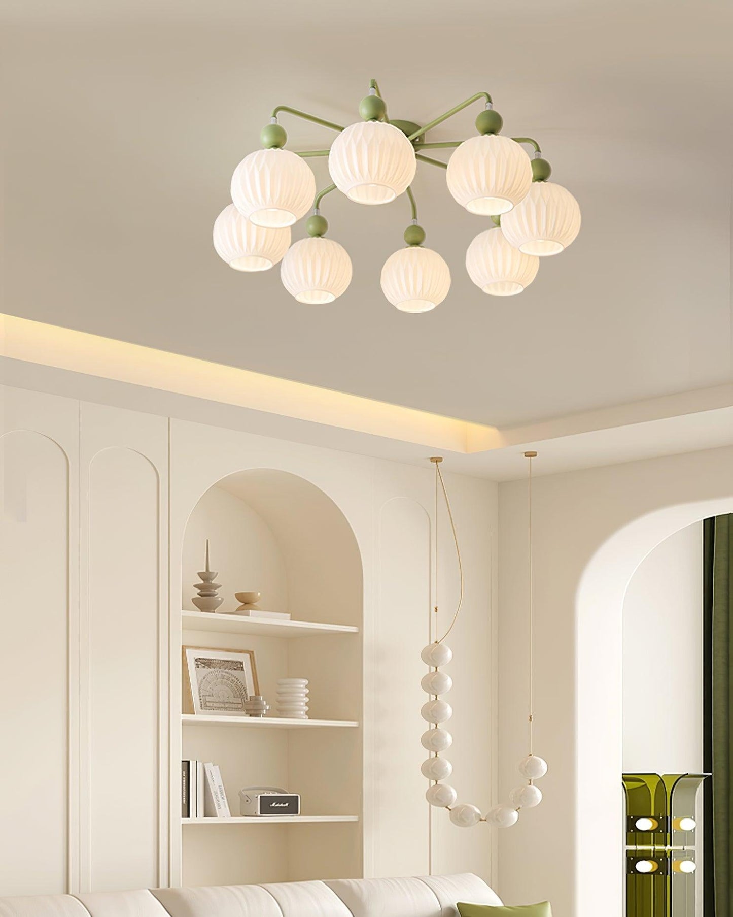 Multi-Head Glass Pendant Light Green Pumpkin Shade for Dining Room Living Space Kitchen Island Overhead Fixture Dimmable E26 Modern Chandeli | Thomler